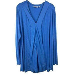 Belle Kim Gravel Women's Royal Blue Tunic Size 2X Ribbed 3/4 Sleeve Top Blouse